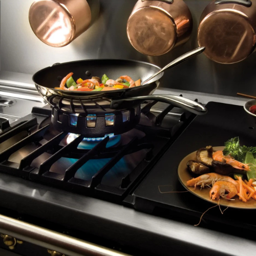 wok cooking on Lacanche cooker